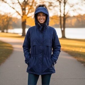 Helly Hansen Packable Rain Jacket Navy Blue Utility Parka Hooded Mesh Lining M